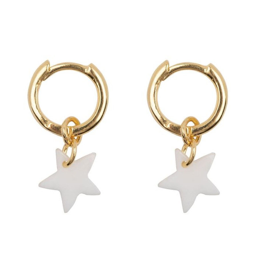 Oorbellen Betty Bogaers | Small Hoop Resin Star Earring White Gold