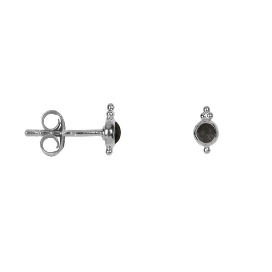 Oorbellen Betty Bogaers | Antique Black Stone Stud Earring Silver