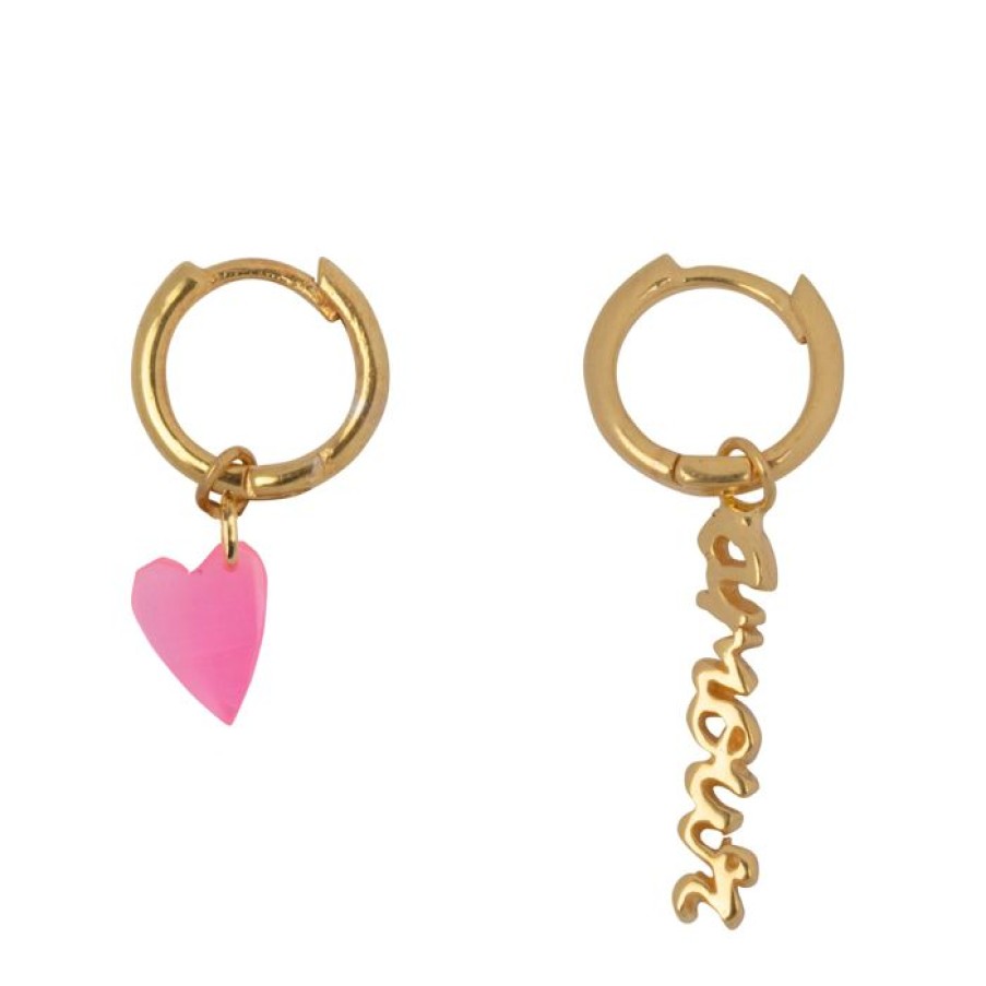 Oorbellen Betty Bogaers | Neon Pink Small Hoop Amour Earring