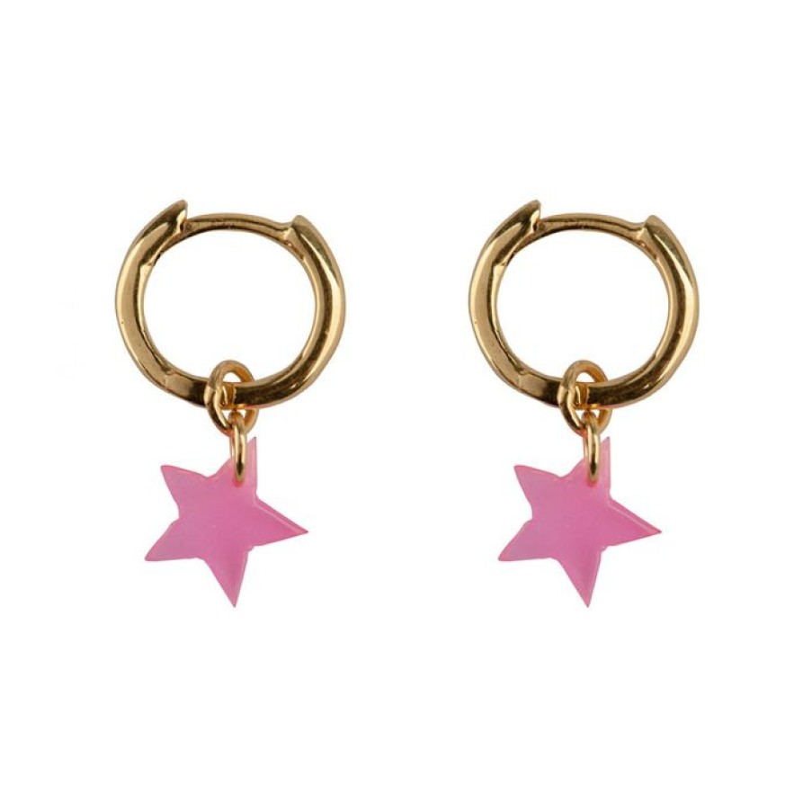 Oorbellen Betty Bogaers | Small Hoop Resin Star Earring Pink Gold