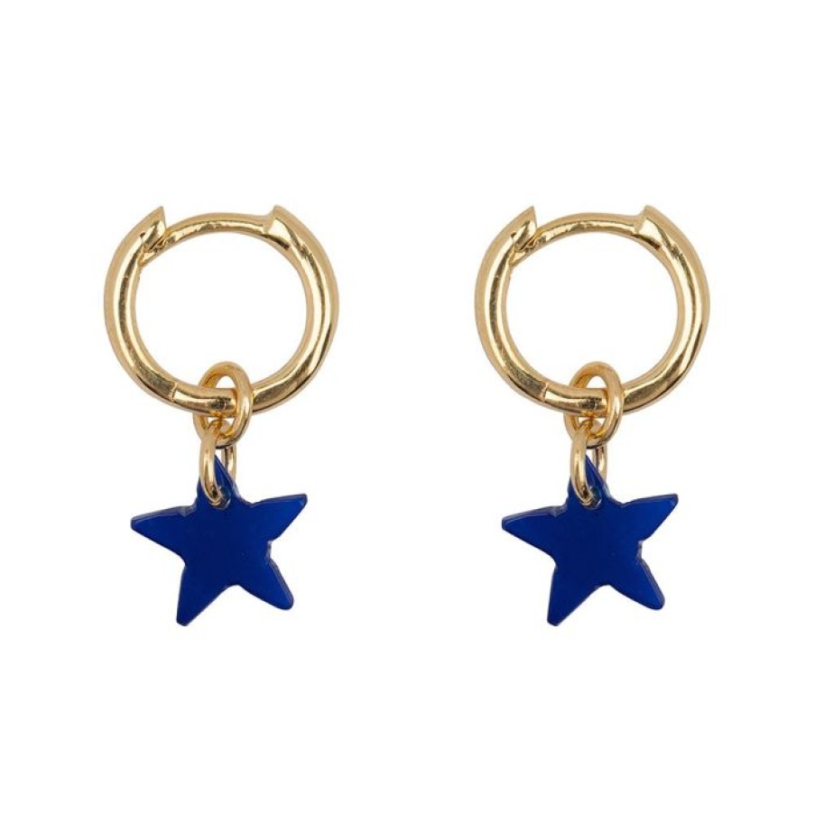 Oorbellen Betty Bogaers | Small Hoop Resin Star Earring Kobalt Gold