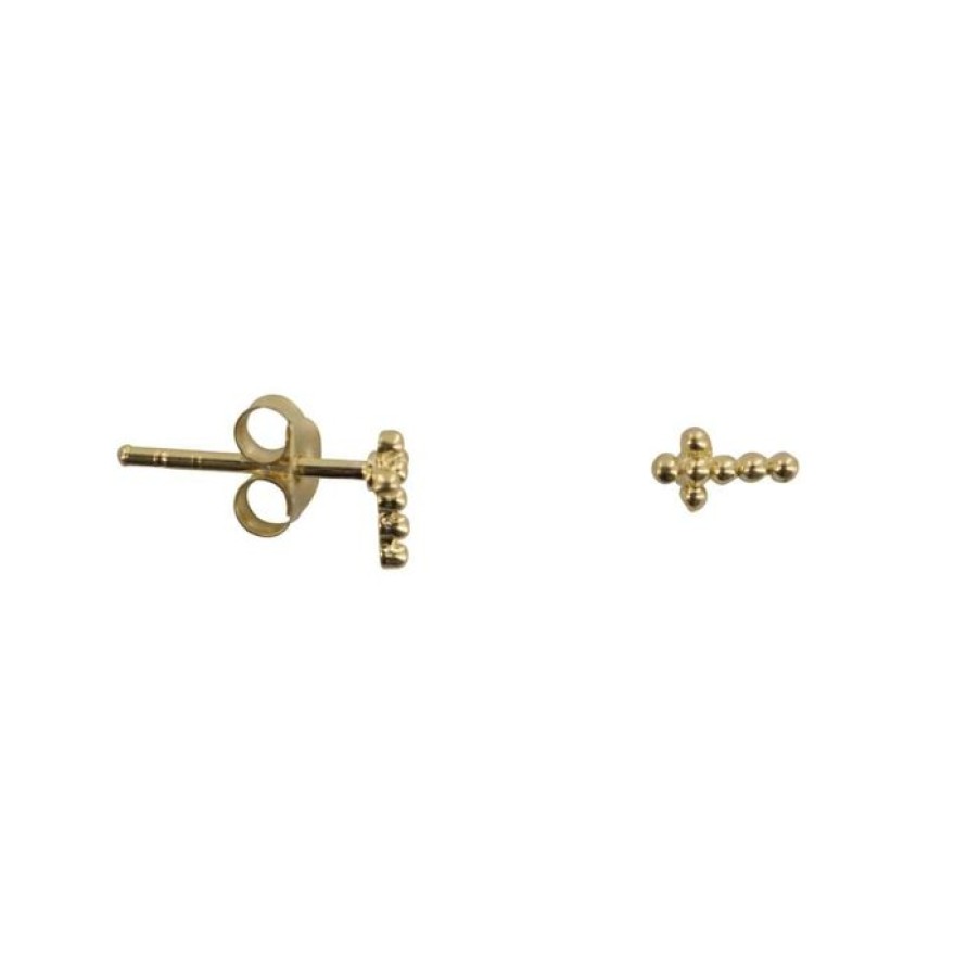 Gelegenheden Betty Bogaers | Dotted Cross Stud Earring Gold