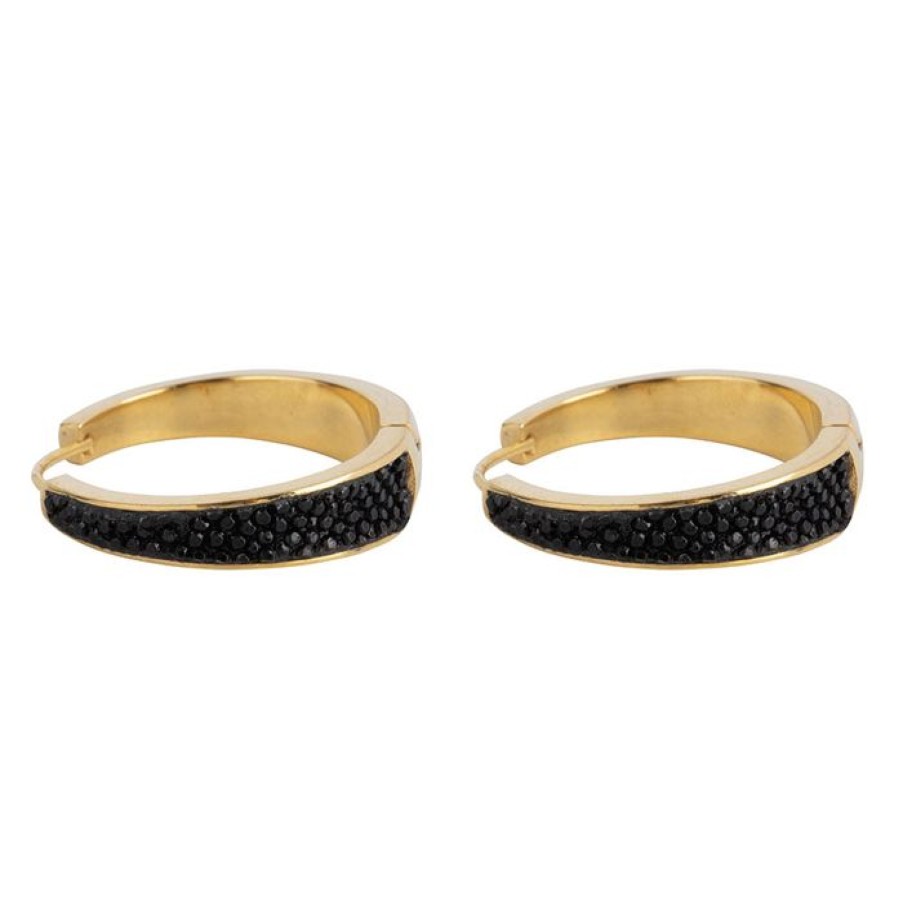 Oorbellen Betty Bogaers | Black Leather Hoop Earring Large