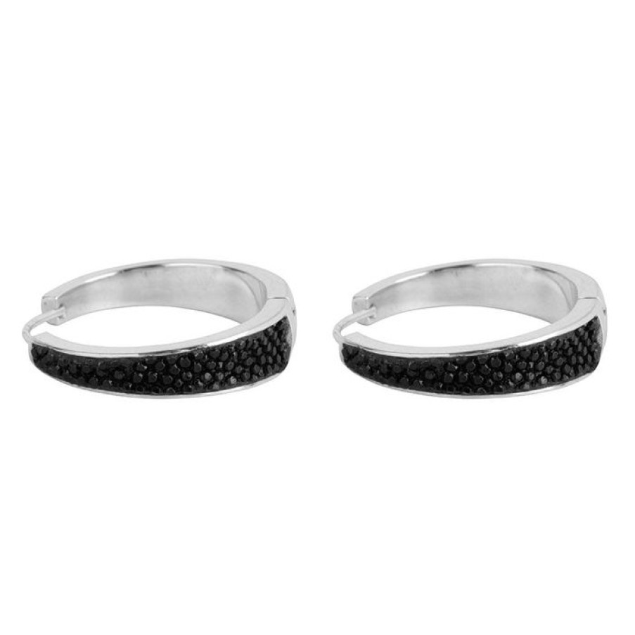 Oorbellen Betty Bogaers | Black Leather Hoop Earring Large