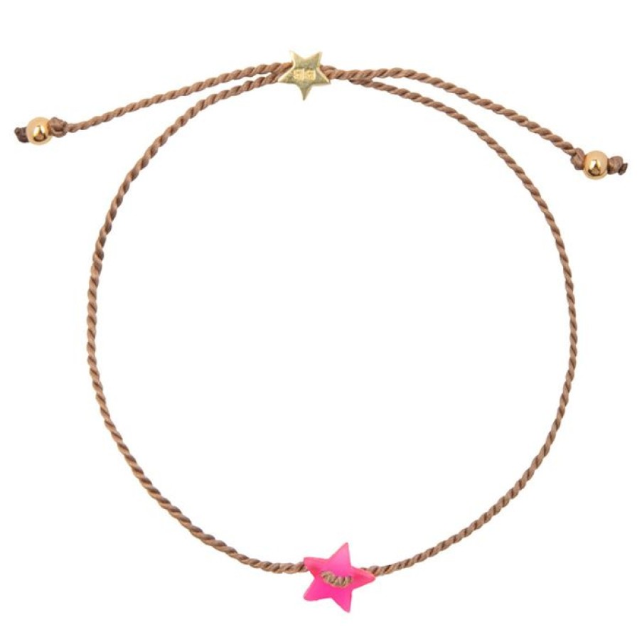 Armbanden Betty Bogaers | Resin Star Bracelet Neon Pink Gold