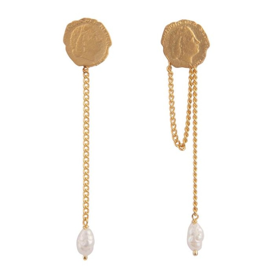 Oorbellen Betty Bogaers | Ten Cent Chain Pearl Stud Earring