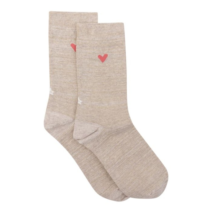 Accessoires Betty Bogaers | Sock Beige Lurex Pink Heart