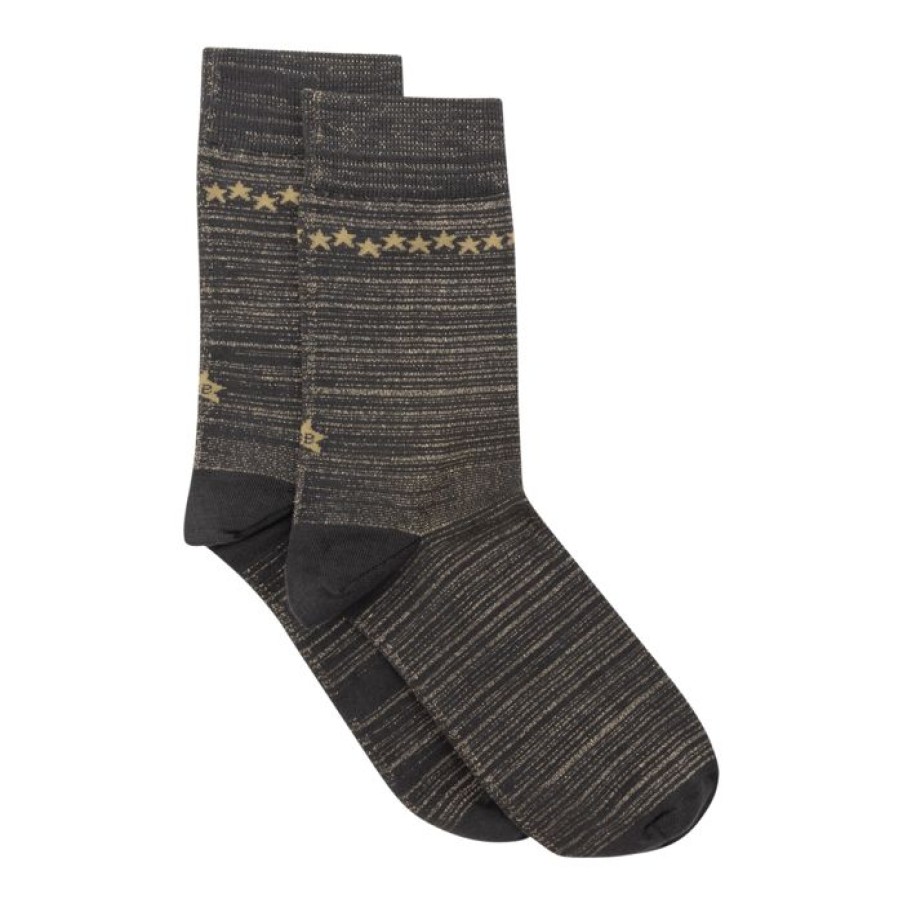 Accessoires Betty Bogaers | Sock Antracite Gold Lurex Beige Stars