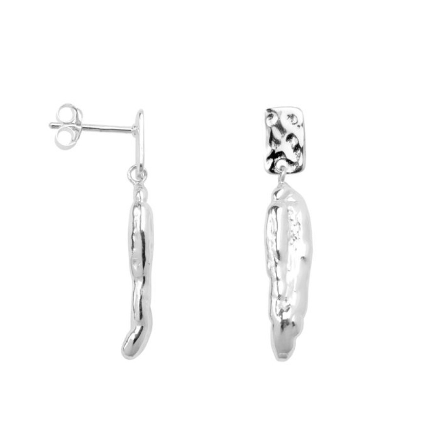 Oorbellen Betty Bogaers | Hammered Small Rectangle And Cone Stud Earring