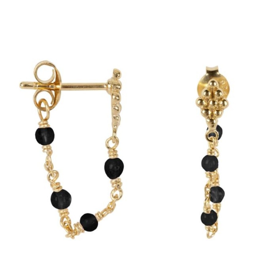 Oorbellen Betty Bogaers | Wieber Chain Black Stones Stud Earring