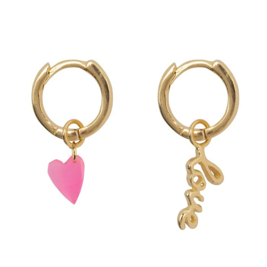 Oorbellen Betty Bogaers | Neon Pink Small Hoop Love Earring