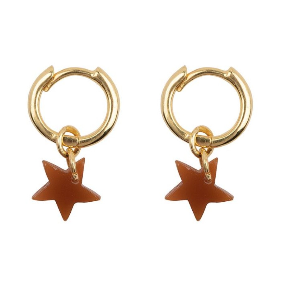 Oorbellen Betty Bogaers | Small Hoop Resin Star Earring Cognac Gold