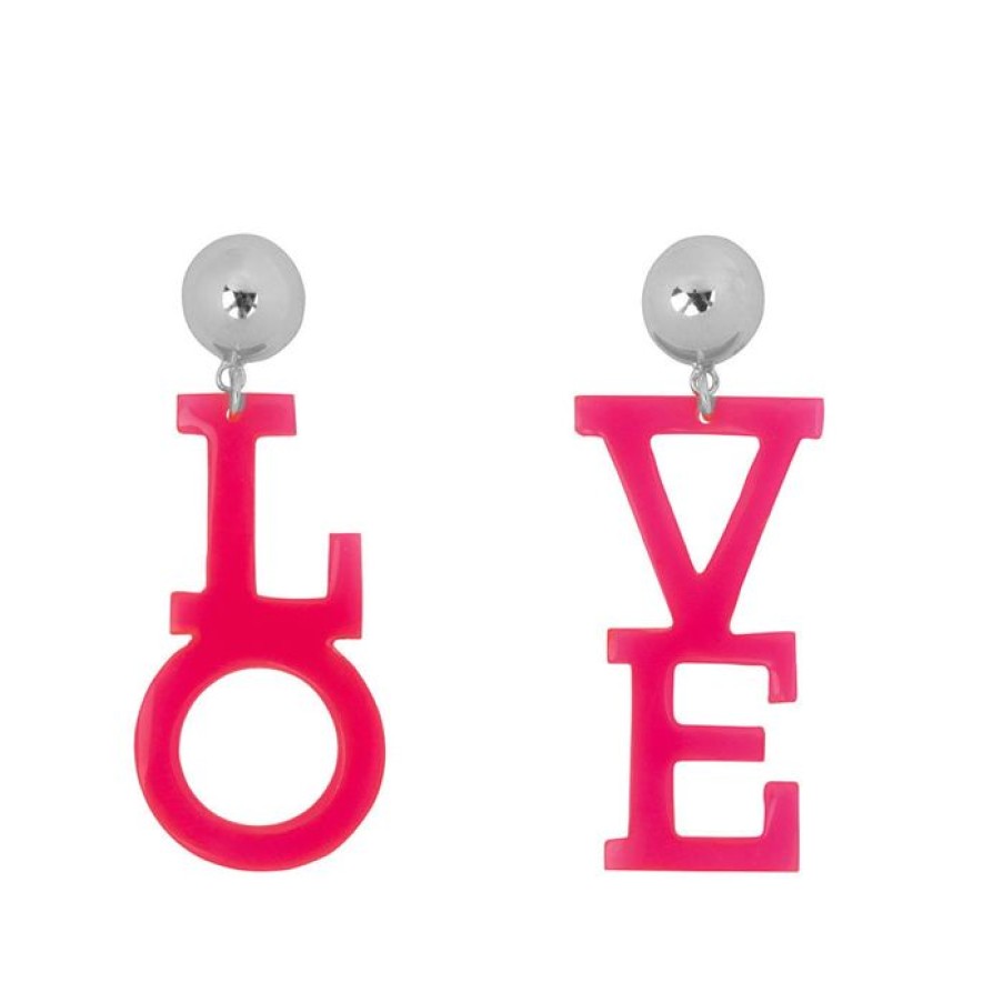 Oorbellen Betty Bogaers | Neon Pink Love Stud Earring