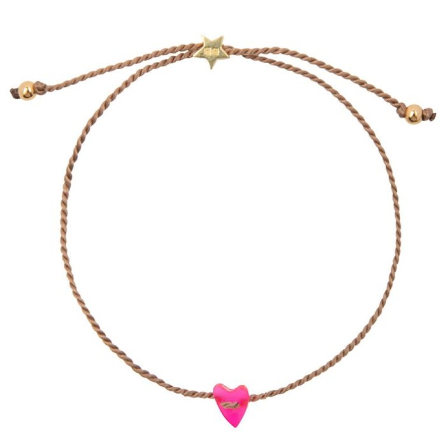 Armbanden Betty Bogaers | Resin Heart Bracelet Neon Pink Gold