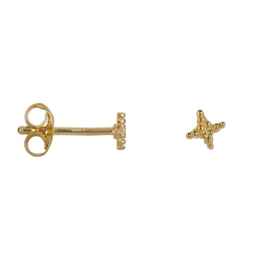 Gelegenheden Betty Bogaers | Dotted Cross Star Stud Earring Gold Plated