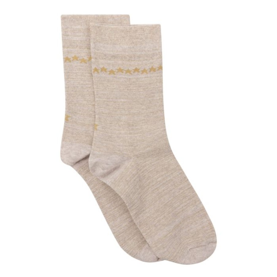 Accessoires Betty Bogaers | Sock Beige Gold Lurex Beige Stars