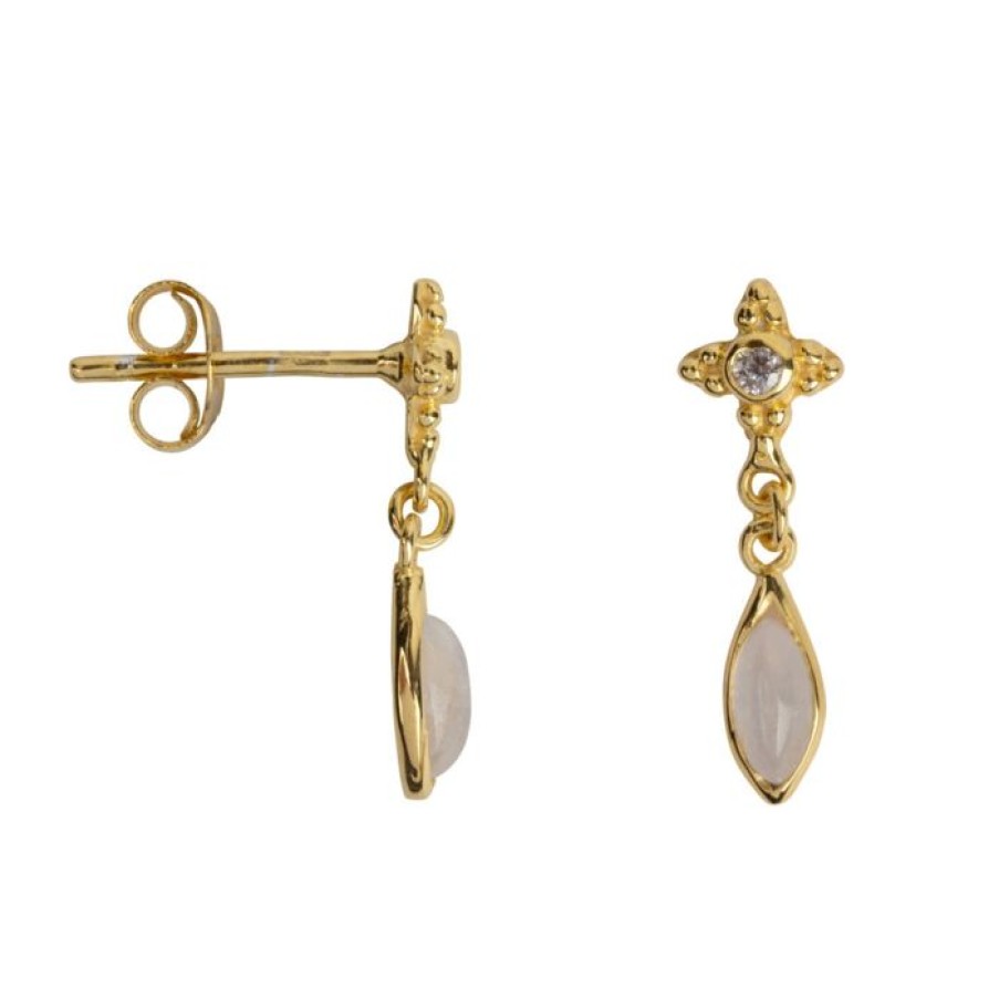 Gelegenheden Betty Bogaers | Antique Dotted Moonstone With Drop Stud Earring