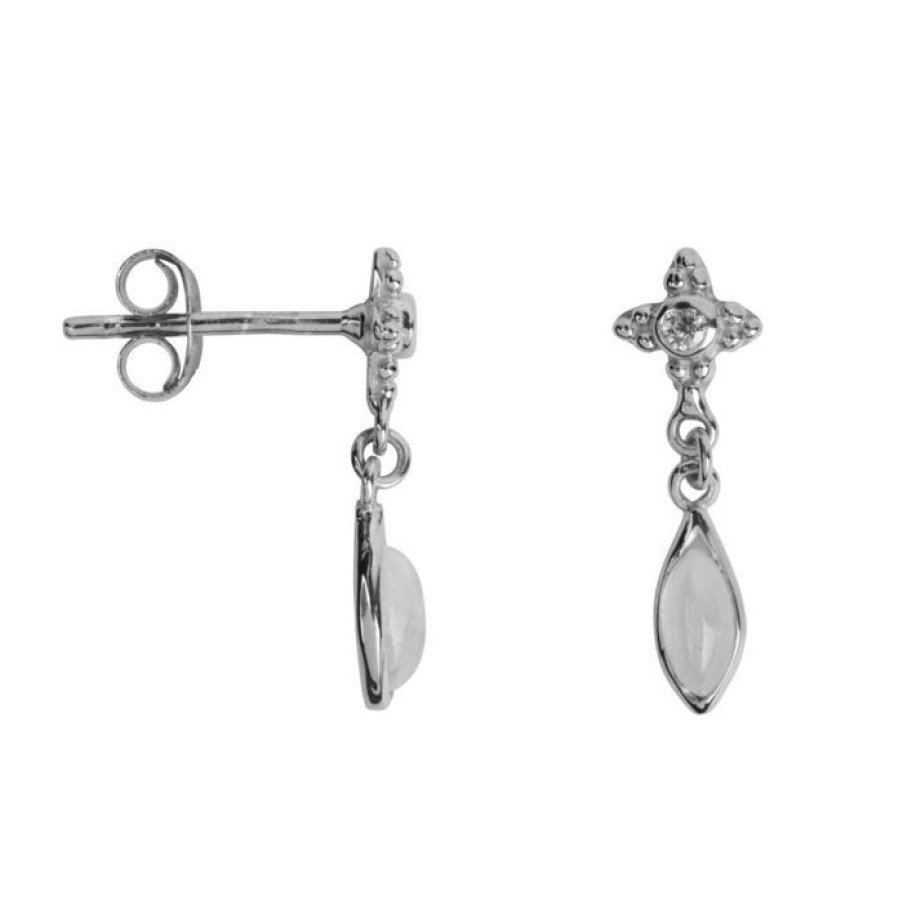 Gelegenheden Betty Bogaers | Antique Dotted Moonstone With Drop Stud Earring