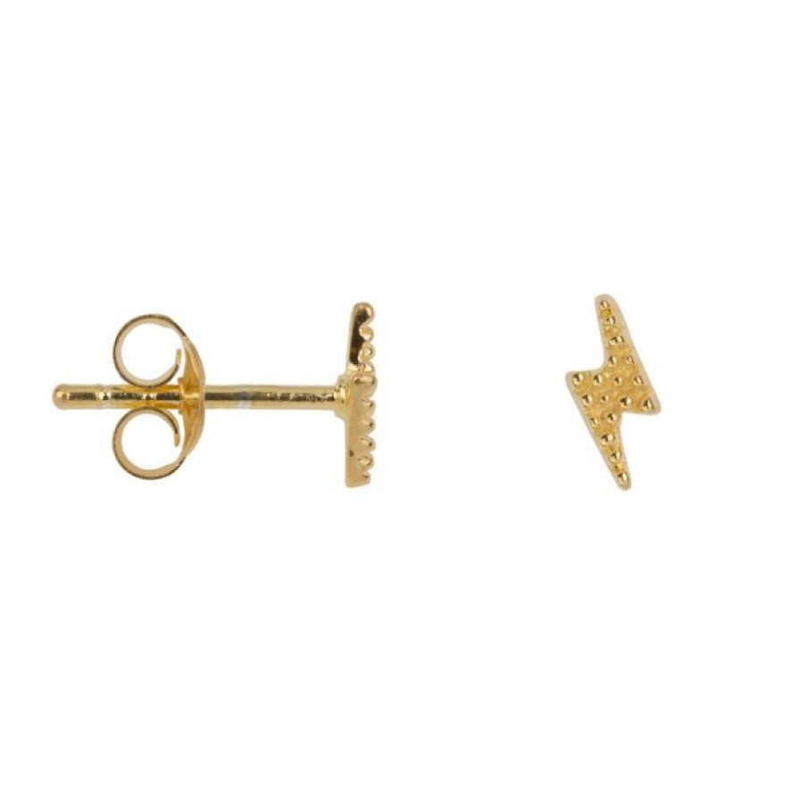 Gelegenheden Betty Bogaers | Dotted Aymmetric Flash Stud Earring Gold Plated