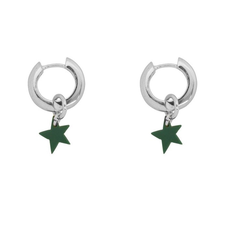 Oorbellen Betty Bogaers | Thick Small Hoop With Star Earring Green