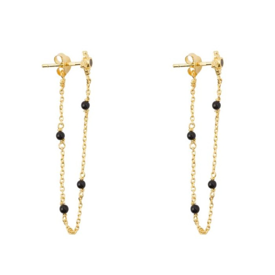 Oorbellen Betty Bogaers | Black Onyx Chain Earring