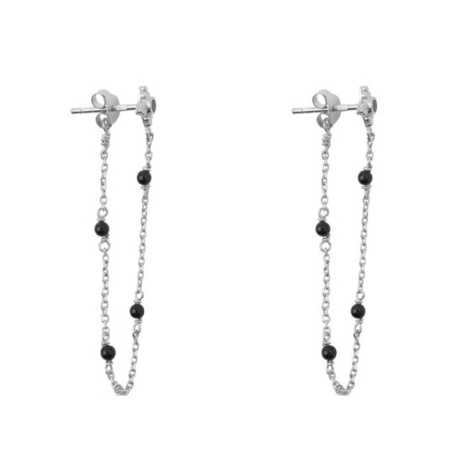 Oorbellen Betty Bogaers | Black Onyx Chain Earring