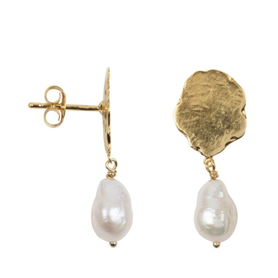 Oorbellen Betty Bogaers | Hammered Flat Coin Pearl Stud Earring