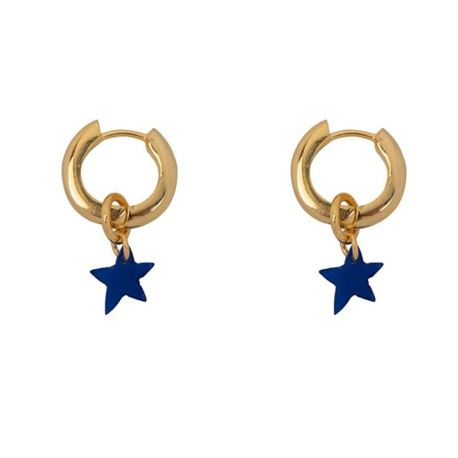 Oorbellen Betty Bogaers | Thick Small Hoop With Star Earring Kobalt