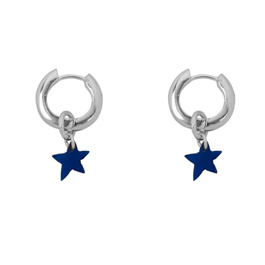 Oorbellen Betty Bogaers | Thick Small Hoop With Star Earring Kobalt