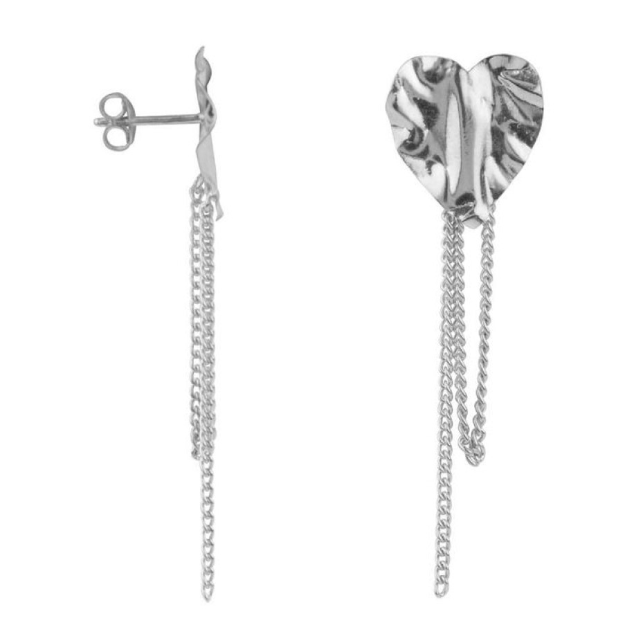 Gelegenheden Betty Bogaers | Folded Heart Stud Chain Earring