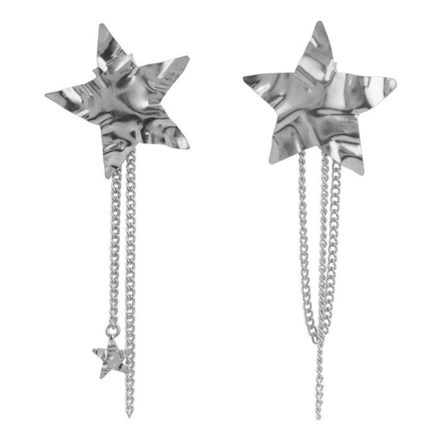 Oorbellen Betty Bogaers | Folded Star Stud Chain Earring