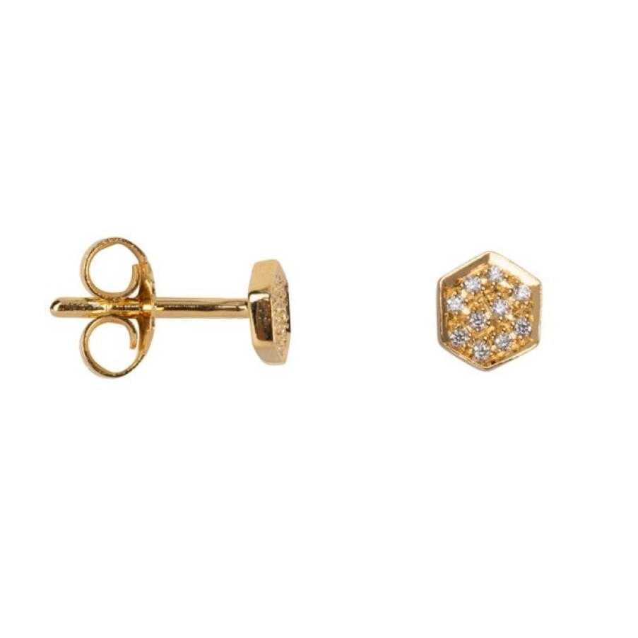 Gelegenheden Betty Bogaers | Hexagon White Zirkonia Stud Earring Per Single Piece Gold