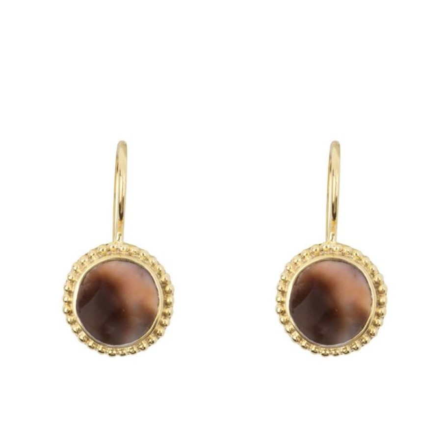 Oorbellen Betty Bogaers | Tiger Shell Round Dots Hook Earring Gold