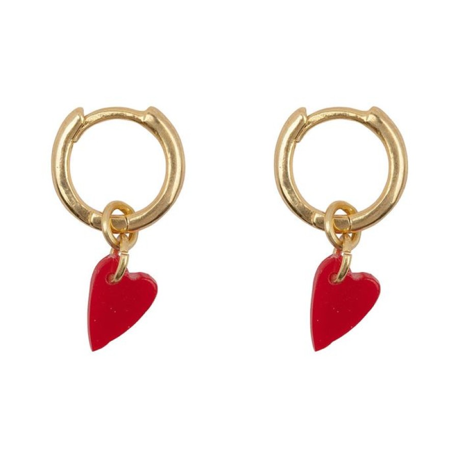 Oorbellen Betty Bogaers | Small Hoop Resin Heart Earring Red Gold