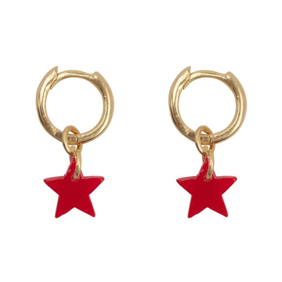 Oorbellen Betty Bogaers | Small Hoop Resin Star Earring Red Gold