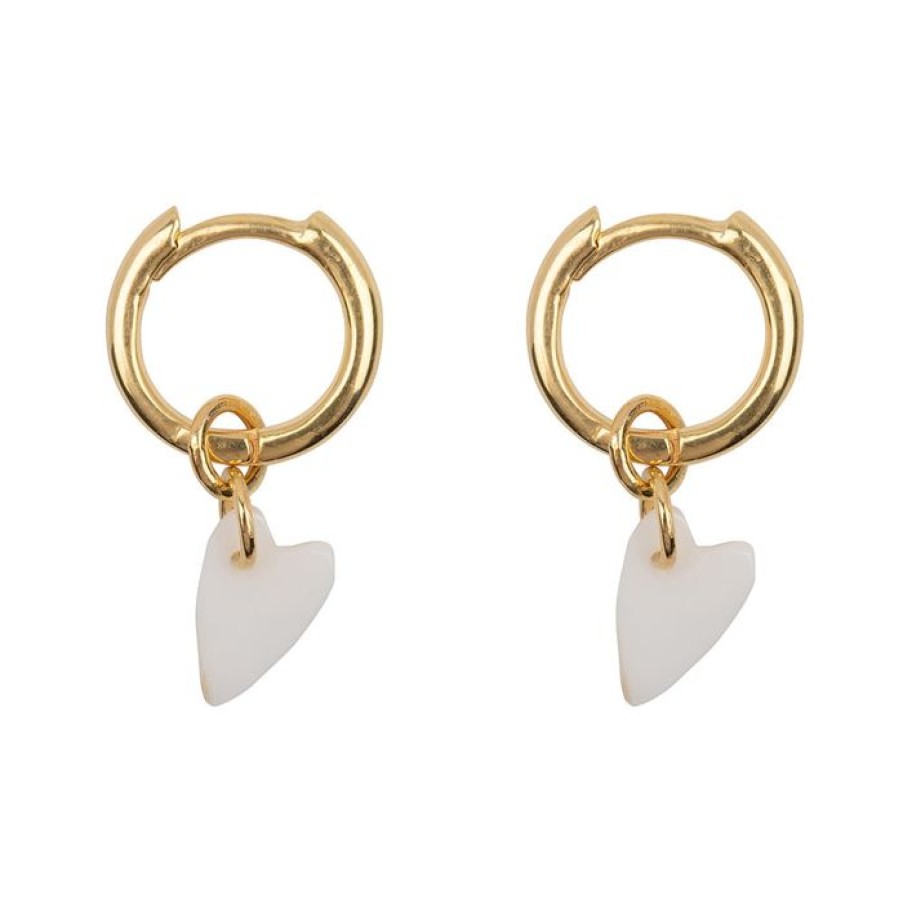 Oorbellen Betty Bogaers | Small Hoop Resin Heart Earring White Gold